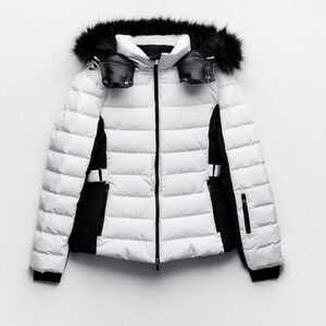 NWT - White & black Zara Recco Ski Down Jacket (M)